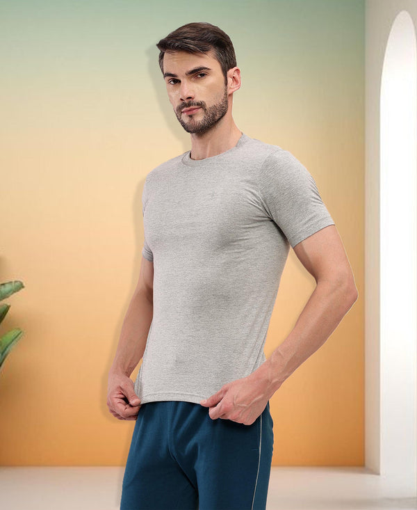 T.T. Men Slim Fit 100% Cotton Cool Round Neck Half Sleev Solid Tshirt Grey