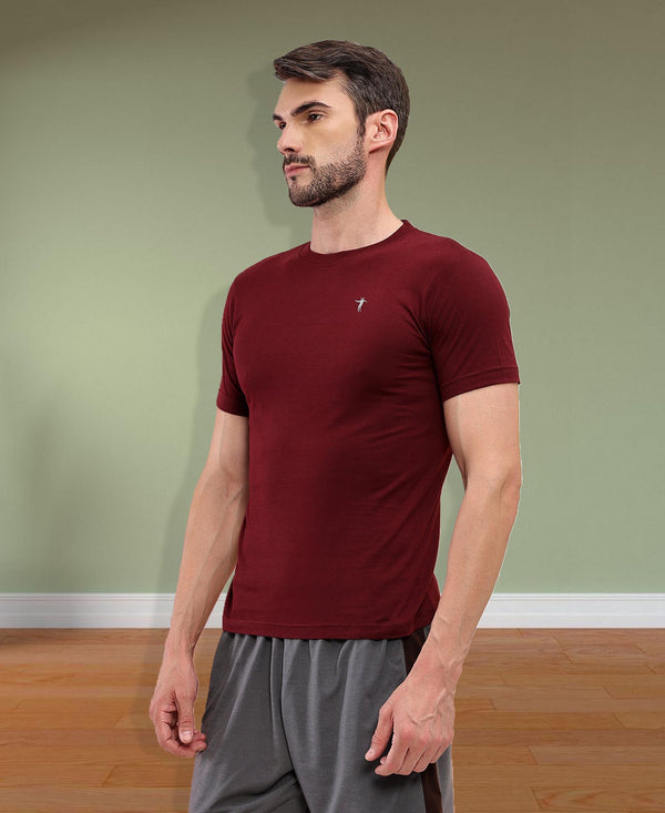 T.T. Men Slim Fit 100% Cotton Cool Round Neck Half Sleev Solid Tshirt Maroon