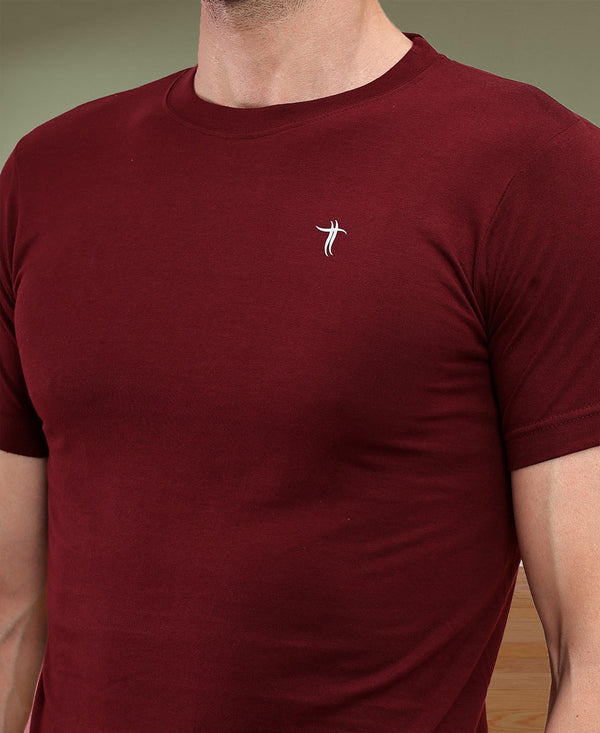 T.T. Men Slim Fit 100% Cotton Cool Round Neck Half Sleev Solid Tshirt Maroon