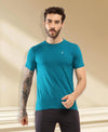 T.T. Men Slim Fit 100% Cotton Cool Round Neck Half Sleev Solid Tshirt Teal Blue