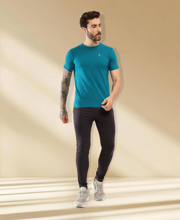 T.T. Men Slim Fit 100% Cotton Cool Round Neck Half Sleev Solid Tshirt Teal Blue