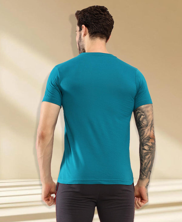 T.T. Men Slim Fit 100% Cotton Cool Round Neck Half Sleev Solid Tshirt Teal Blue