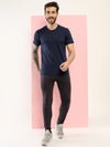T.T. Men Eco Friendly Cotton Blended Fabric Solid Round Neck Regular Fit Navy