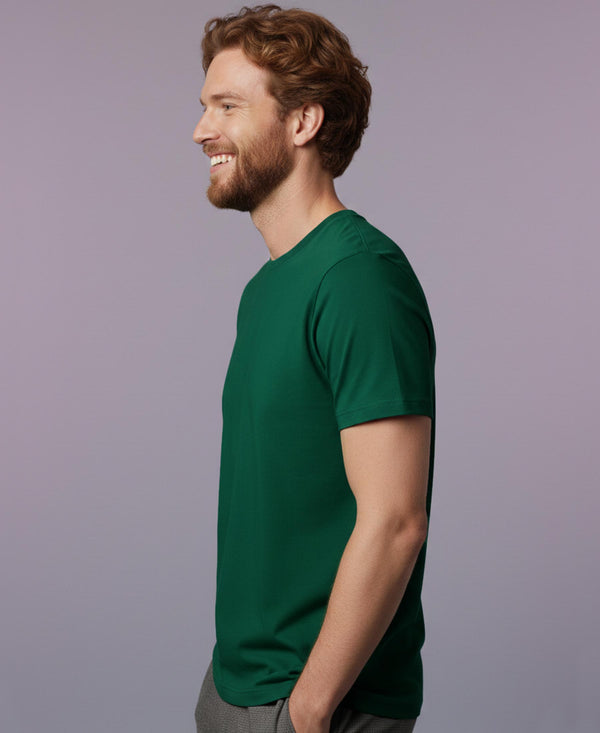 T.T. Men Eco Friendly Cotton Blended Fabric Solid Round Neck Regular Fit Bottle Green