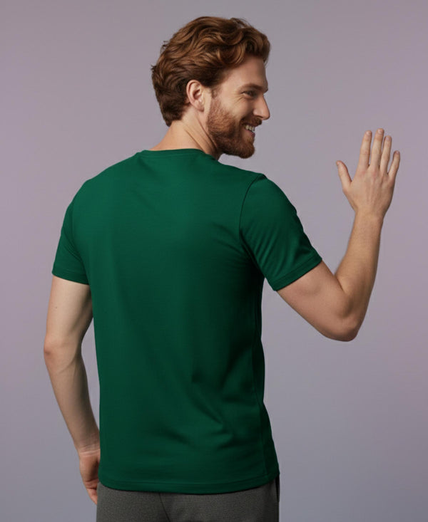 T.T. Men Eco Friendly Cotton Blended Fabric Solid Round Neck Regular Fit Bottle Green