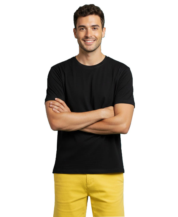 T.T. Men'S Solid Eco Friendly Cotton Blended Fabric Regular Fit Round Neck T-Shirt-Black