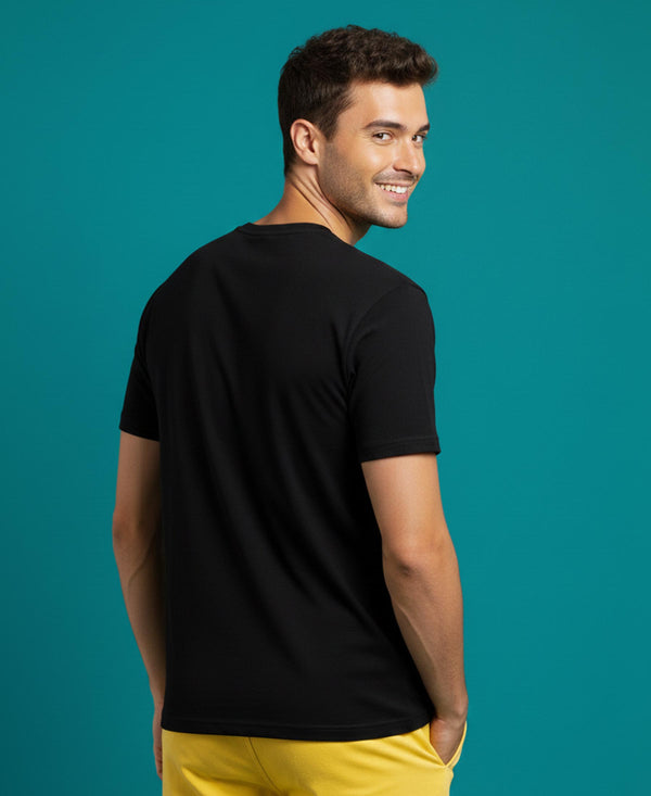 T.T. Men'S Solid Eco Friendly Cotton Blended Fabric Regular Fit Round Neck T-Shirt-Black