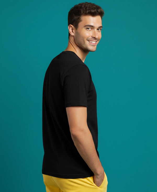 T.T. Men'S Solid Eco Friendly Cotton Blended Fabric Regular Fit Round Neck T-Shirt-Black