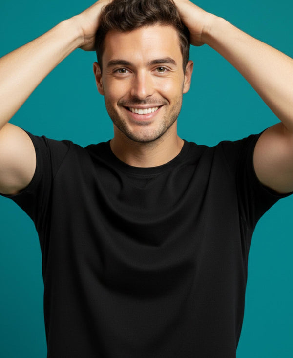 T.T. Men'S Solid Eco Friendly Cotton Blended Fabric Regular Fit Round Neck T-Shirt-Black