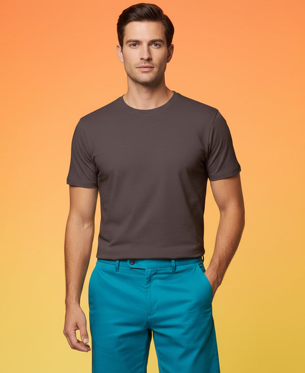 T.T. Men Eco Friendly Cotton Blended Fabric Solid Round Neck Regular Fit Coffee Brown