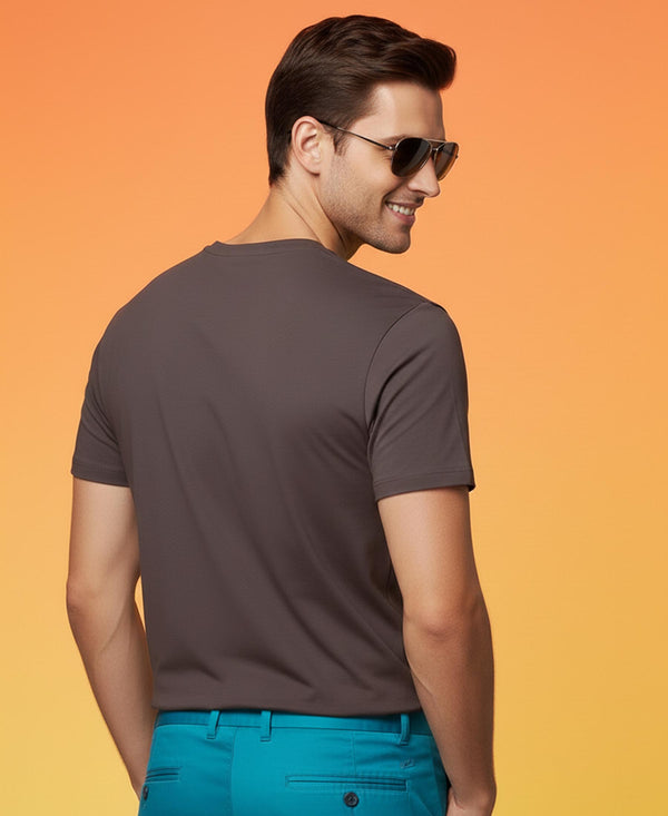 T.T. Men Eco Friendly Cotton Blended Fabric Solid Round Neck Regular Fit Coffee Brown