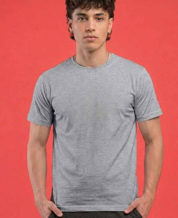 T.T. Men'S Solid Eco Friendly Cotton Blended Fabric Regular Fit Round Neck T-Shirt-Grey