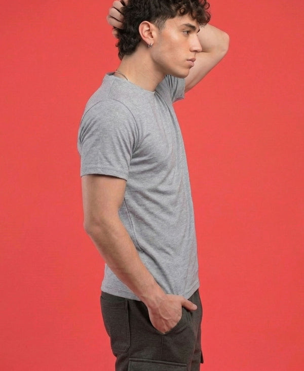 T.T. Men'S Solid Eco Friendly Cotton Blended Fabric Regular Fit Round Neck T-Shirt-Grey