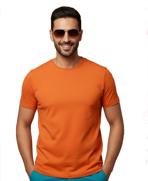 T.T. Men'S Solid Eco Friendly Cotton Blended Fabric Regular Fit Round Neck T-Shirt-Orange