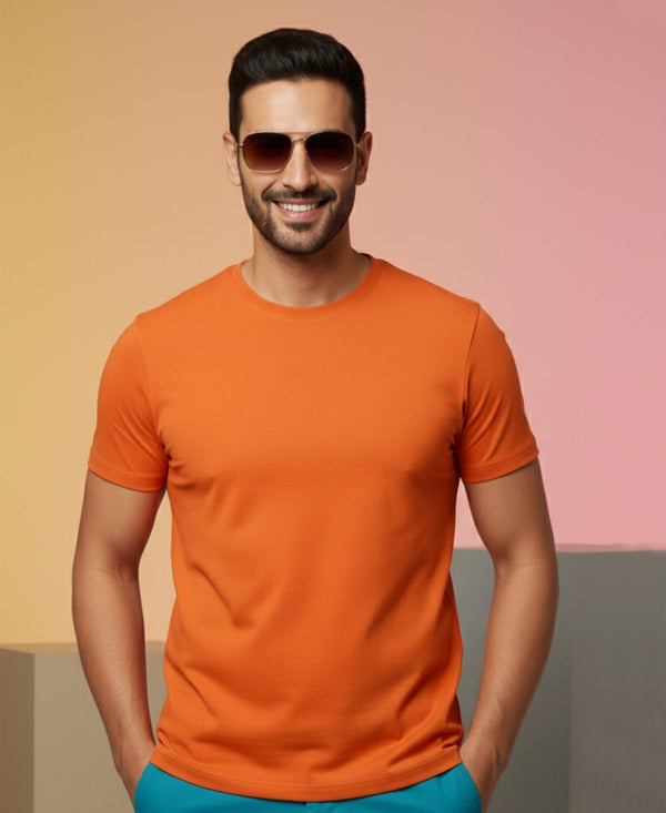 T.T. Men'S Solid Eco Friendly Cotton Blended Fabric Regular Fit Round Neck T-Shirt-Orange