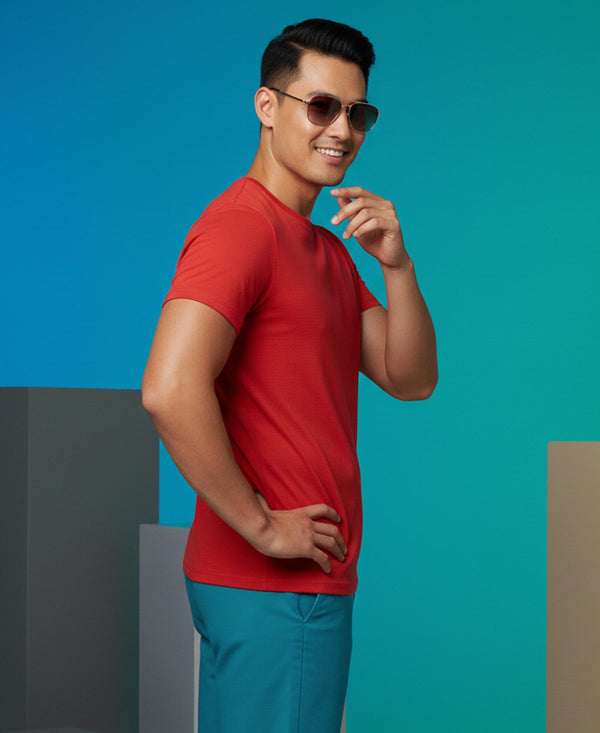 T.T. Men'S Solid Eco Friendly Cotton Blended Fabric Regular Fit Round Neck T-Shirt-Red