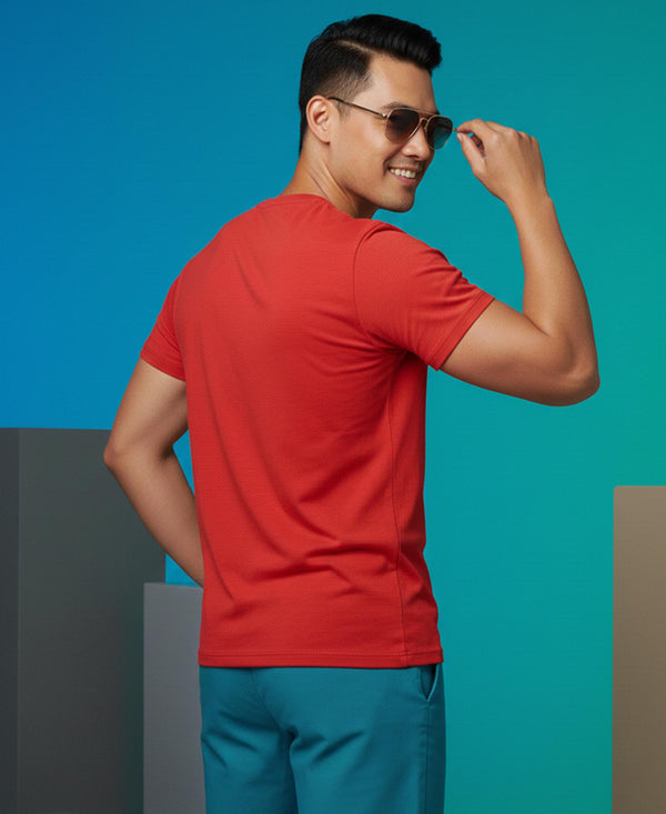 T.T. Men'S Solid Eco Friendly Cotton Blended Fabric Regular Fit Round Neck T-Shirt-Red