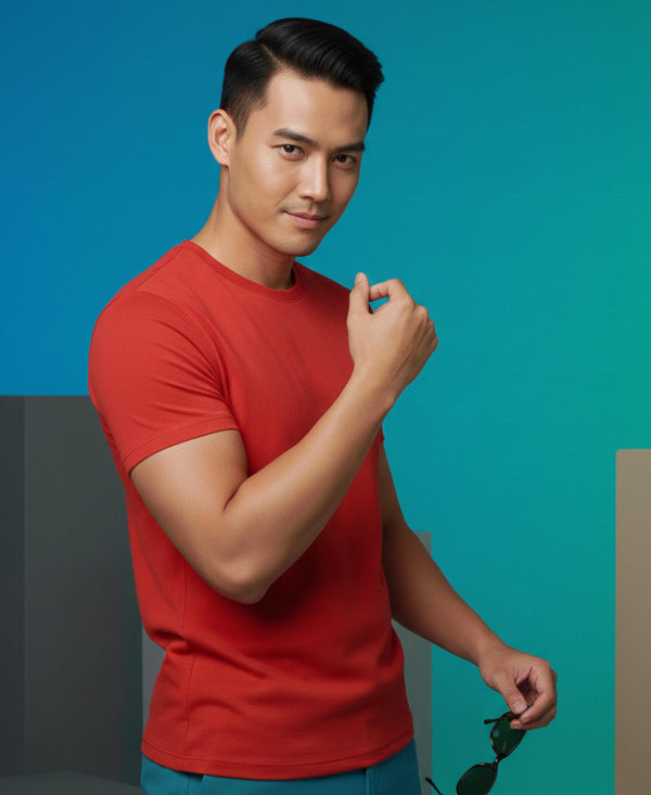 T.T. Men'S Solid Eco Friendly Cotton Blended Fabric Regular Fit Round Neck T-Shirt-Red