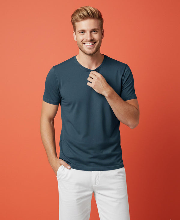 T.T. Men'S Solid Eco Friendly Cotton Blended Fabric Regular Fit Round Neck T-Shirt-Steel Grey