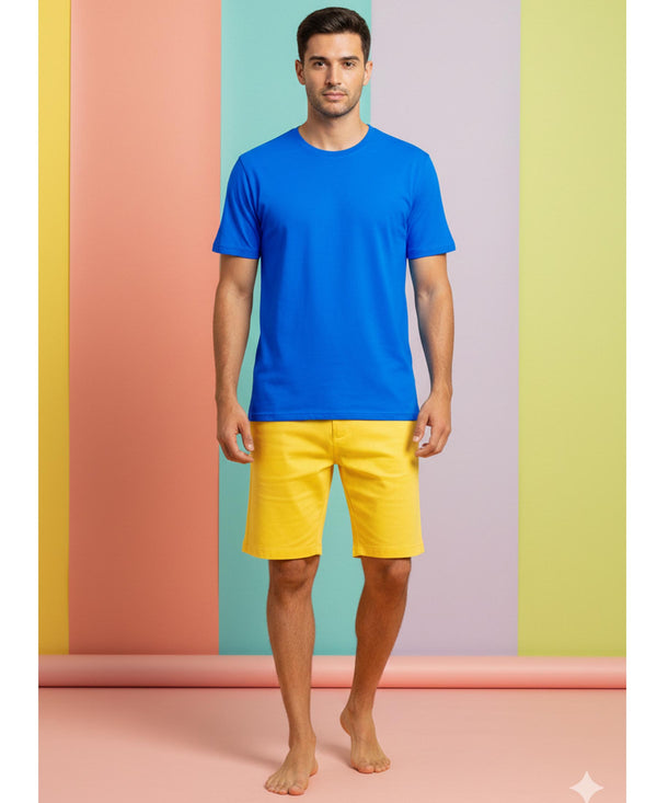 T.T. Men Eco Friendly Cotton Blended Fabric Solid Round Neck Regular Fit Teal Blue