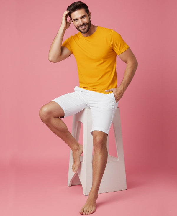 T.T. Men Eco Friendly Cotton Blended Fabric Solid Round Neck Regular Fit Golden Yellow
