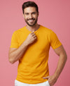 T.T. Men Eco Friendly Cotton Blended Fabric Solid Round Neck Regular Fit Golden Yellow