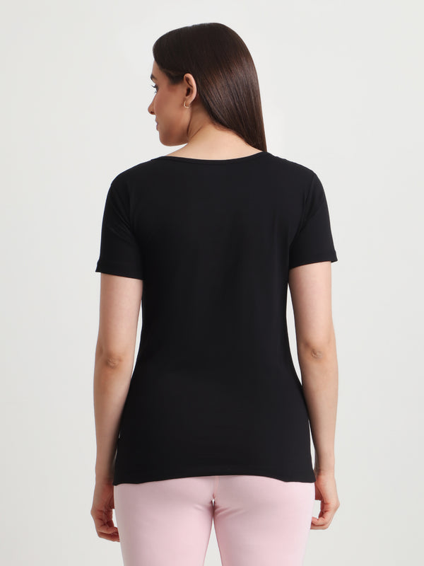T.T. Women Slim Fit 100% Cotton Cool Round Neck Half Sleev Solid TshirtBlack