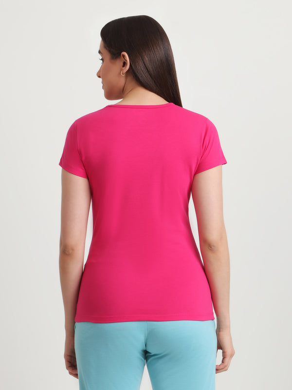 T.T. Women Slim Fit 100% Cotton Cool Round Neck Half Sleev Solid TshirtFuchsia