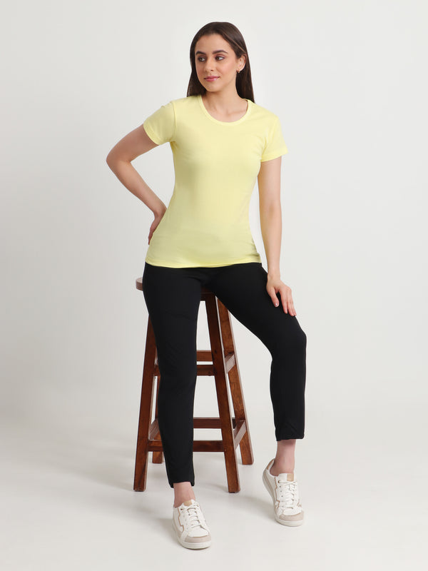 T.T. Women Slim Fit 100% Cotton Cool Round Neck Half Sleev Solid TshirtLemon