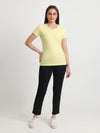 T.T. Women Slim Fit 100% Cotton Cool Round Neck Half Sleev Solid TshirtLemon