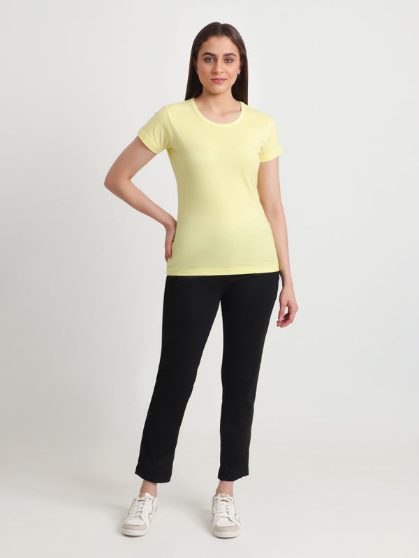 T.T. Women Slim Fit 100% Cotton Cool Round Neck Half Sleev Solid TshirtLemon