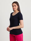 T.T. Women Slim Fit 100% Cotton Cool Round Neck Half Sleev Solid TshirtNavy