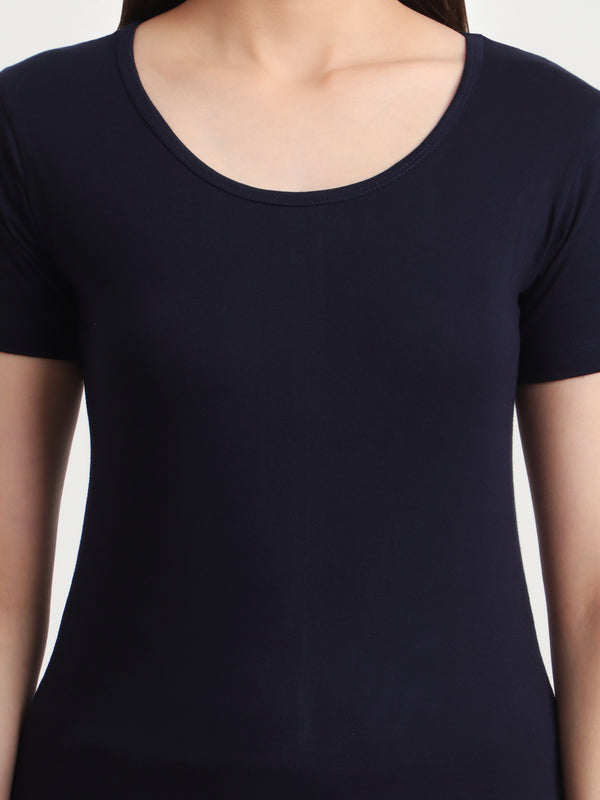 T.T. Women Slim Fit 100% Cotton Cool Round Neck Half Sleev Solid TshirtNavy