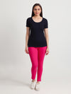 T.T. Women Slim Fit 100% Cotton Cool Round Neck Half Sleev Solid TshirtNavy