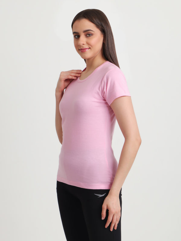 T.T. Women Slim Fit 100% Cotton Cool Round Neck Half Sleev Solid TshirtPink