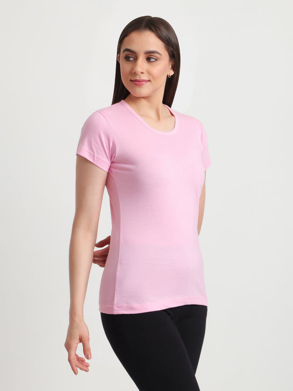 T.T. Women Slim Fit 100% Cotton Cool Round Neck Half Sleev Solid TshirtPink