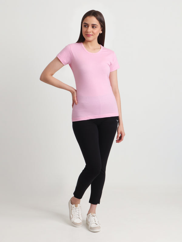 T.T. Women Slim Fit 100% Cotton Cool Round Neck Half Sleev Solid TshirtPink