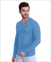HiFlyers Men Round Neck Full Sleeve Solid Sky Blue T-Shirt