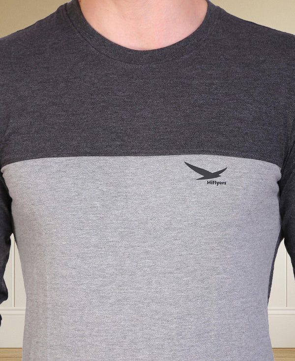 HiFlyers Men Round Neck Full Sleeve Cut & Sew Anthra-Grey T-Shirt