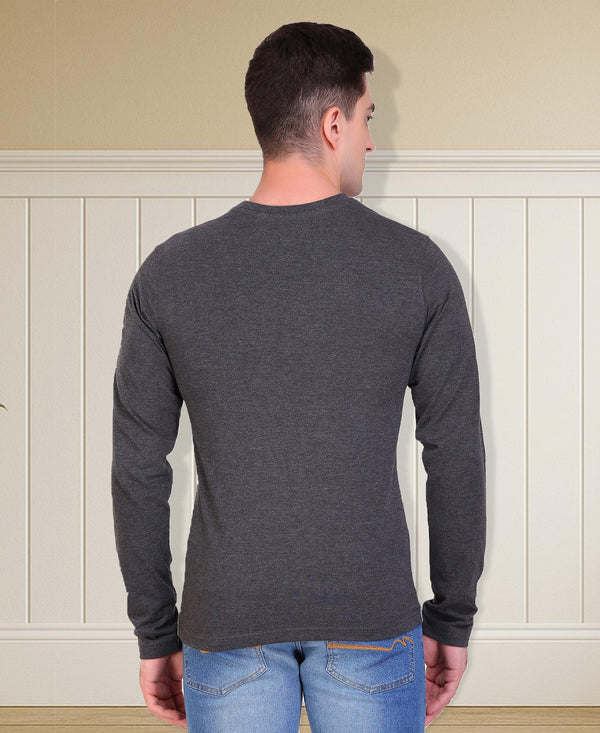 HiFlyers Men Round Neck Full Sleeve Cut & Sew Anthra-Grey T-Shirt