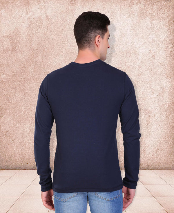 HiFlyers Men Round Neck Full Sleeve Cut & Sew Navy T-Shirt