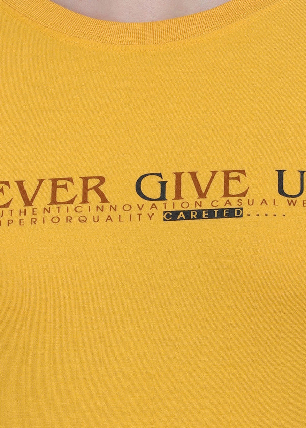 HiFlyers Men Yellow Regular Fit Printed Round Neck T-Shirt