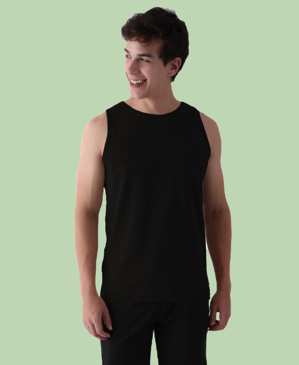 T.T. Men’S Cotton Vest|Premium Melange Cotton|Regular Fit|Soft, Breathable, Fade-Resistant | Anti-Bacterial & Lightweight | Ideal For Gym/Sports Activities|Pack Of 1|Black