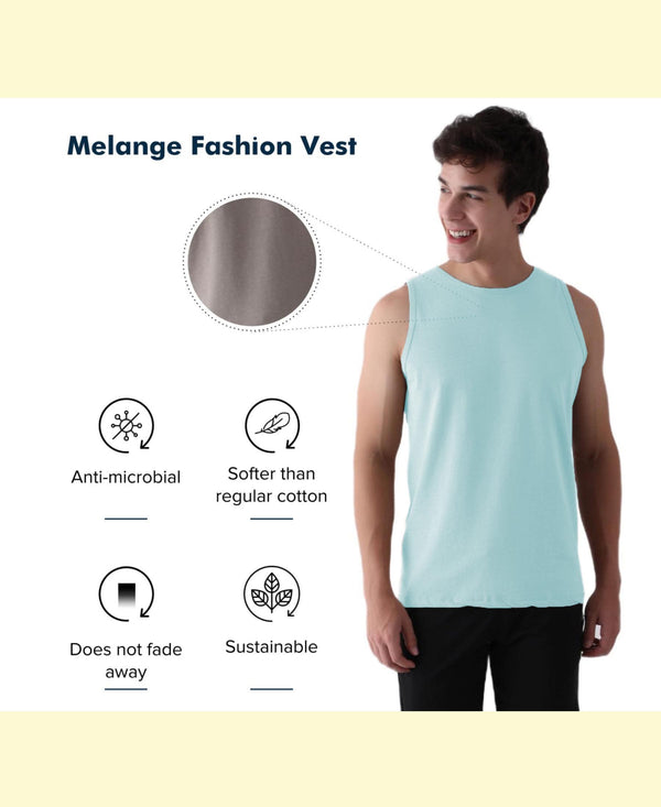 T.T. Men’S Cotton Vest|Premium Melange Cotton|Regular Fit|Soft, Breathable, Fade-Resistant | Anti-Bacterial & Lightweight | Ideal For Gym/Sports Activities|Pack Of 1|Ice Melt