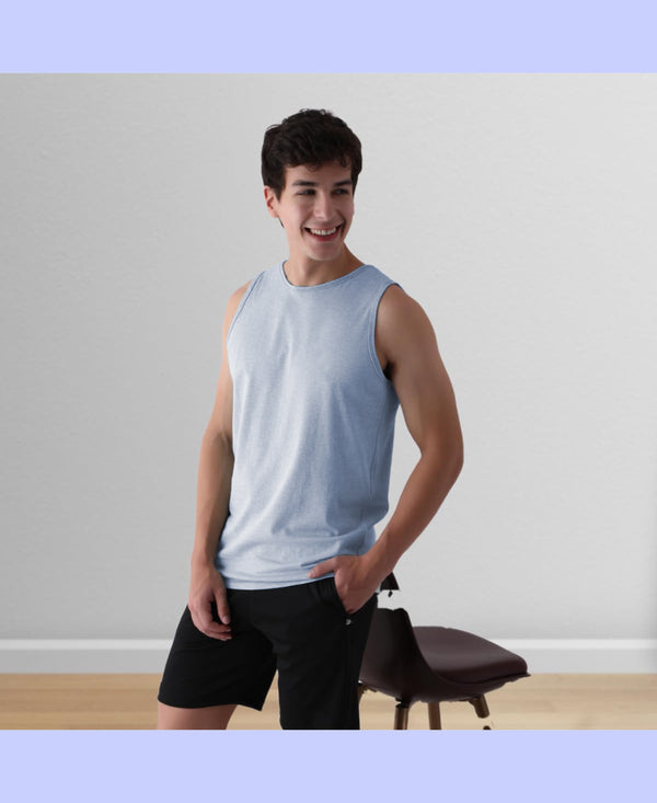 T.T. Men’S Organic Cotton Vest|Premium Melange Cotton|Regular Fit|Soft, Breathable, Fade-Resistant | Anti-Bacterial & Lightweight | Ideal For Gym/Sports Activities|Pack Of 1|Blue