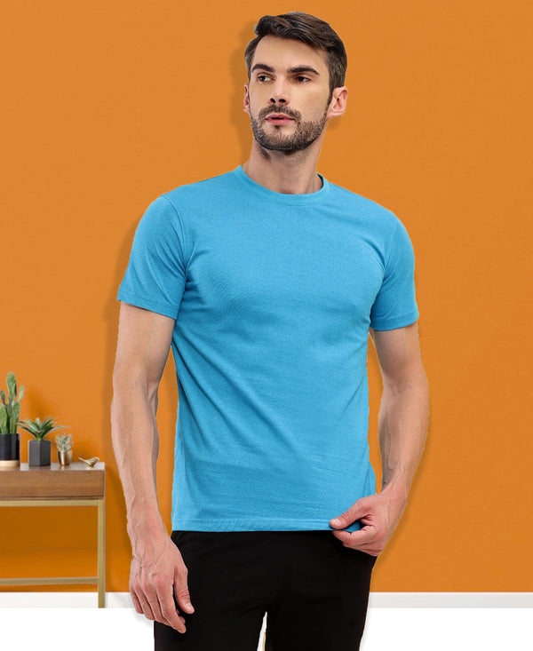 T.T. Men Eco Friendly (Cotton Rich) Recycled Fabric Solid Round Neck Regular Fit Teal Blue