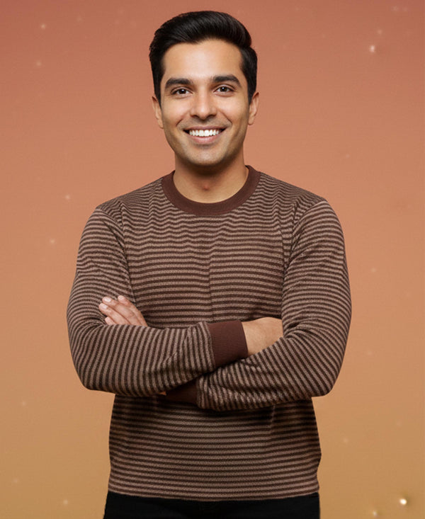 T.T. Mens Slim FitSolid Hotpot Designer Thermal Top Brown