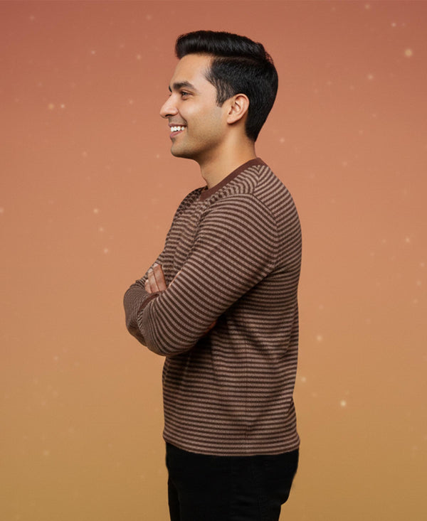 T.T. Mens Slim FitSolid Hotpot Designer Thermal Top Brown