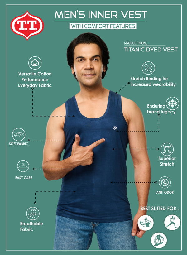 T.T. Men Solid Pack Of 5 Dyed Vest Assorted