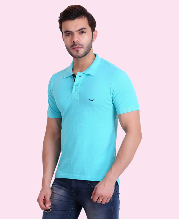 HiFlyers Men Light Green Polo T-Shirt